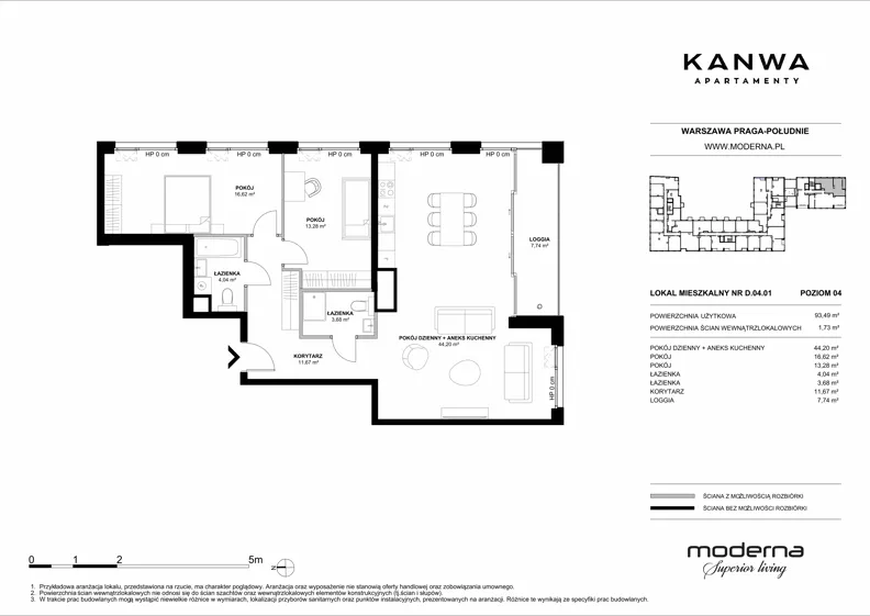 3 pokoje, mieszkanie 93,49 m², piętro 4, oferta nr D.04.01, KANWA Apartamenty, Warszawa, Praga Południe, ul. Zamoyskiego 24