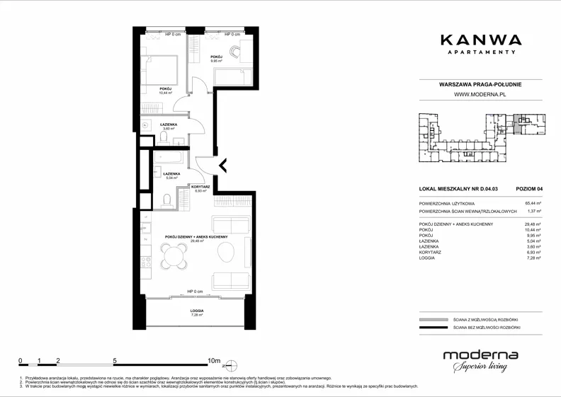 3 pokoje, mieszkanie 65,44 m², piętro 4, oferta nr D.04.03, KANWA Apartamenty, Warszawa, Praga Południe, ul. Zamoyskiego 24