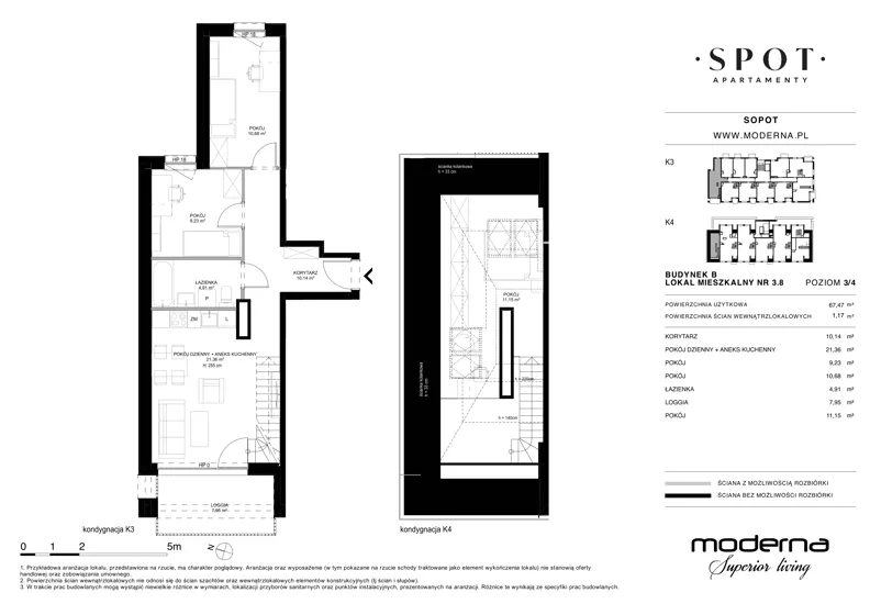 4 pokoje, mieszkanie 67,47 m², piętro 3, oferta nr B.3.8, SPOT, Sopot, Świemirowo, ul. Aleja Niepodległości 635/637