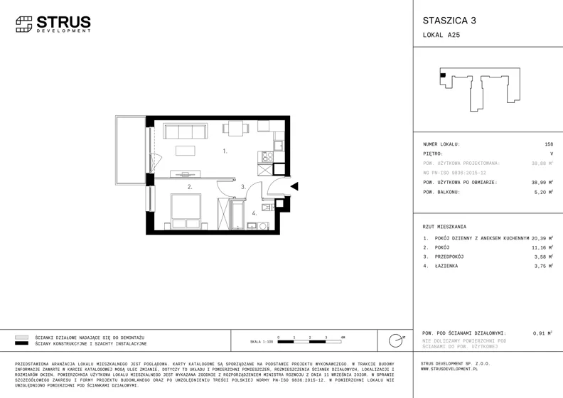 2 pokoje, mieszkanie 38,99 m², piętro 5, oferta nr 158, Staszica 3, Pruszków, ul. Stanisława Staszica 3
