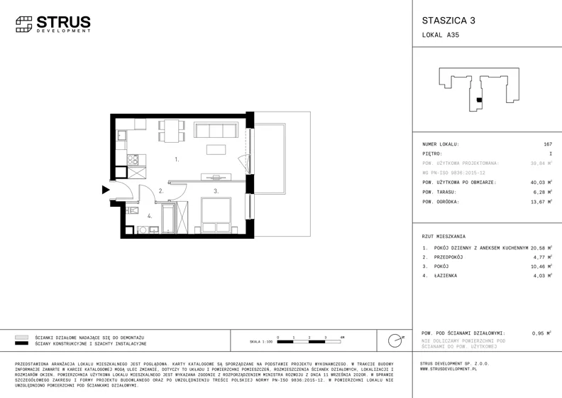 2 pokoje, mieszkanie 40,03 m², piętro 1, oferta nr 167, Staszica 3, Pruszków, ul. Stanisława Staszica 3