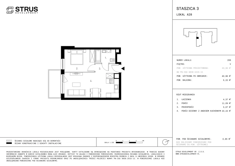 2 pokoje, mieszkanie 40,96 m², piętro 5, oferta nr 208, Staszica 3, Pruszków, ul. Stanisława Staszica 3