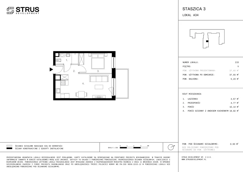 2 pokoje, mieszkanie 37,55 m², piętro 5, oferta nr 215, Staszica 3, Pruszków, ul. Stanisława Staszica 3