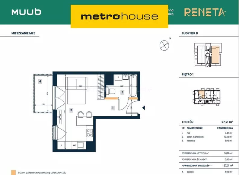 1 pokój, mieszkanie 27,21 m², piętro 1, oferta nr , SMVELE235, Warszawa, Włochy, Włochy, Nasienna