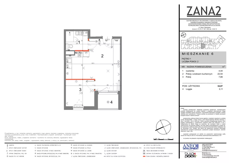 2 pokoje, mieszkanie 34,87 m², piętro 1, oferta nr 6, Zana 2, Warszawa, Praga Południe, Gocławek, ul. Tomasza Zana