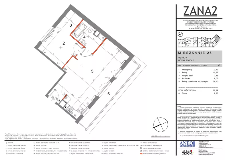 2 pokoje, mieszkanie 52,58 m², piętro 4, oferta nr 26, Zana 2, Warszawa, Praga Południe, Gocławek, ul. Tomasza Zana
