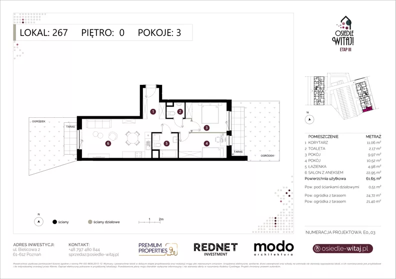 3 pokoje, mieszkanie 61,65 m², parter, oferta nr E267, Osiedle Witaj etap III, Poznań, Naramowice, ul. Bielicowa