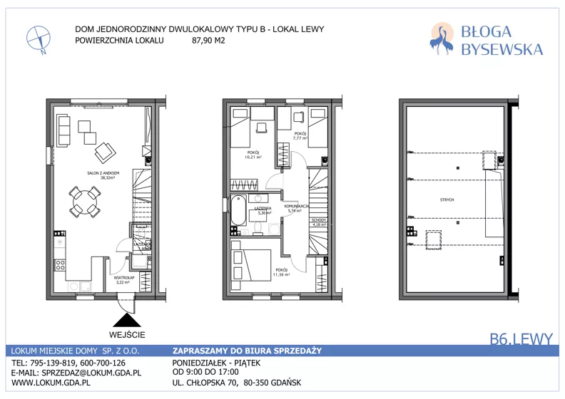 Dom 87,90 m², oferta nr B6.LEWY, Błoga Bysewska etap II, Gdańsk, Kokoszki, ul. Geologów