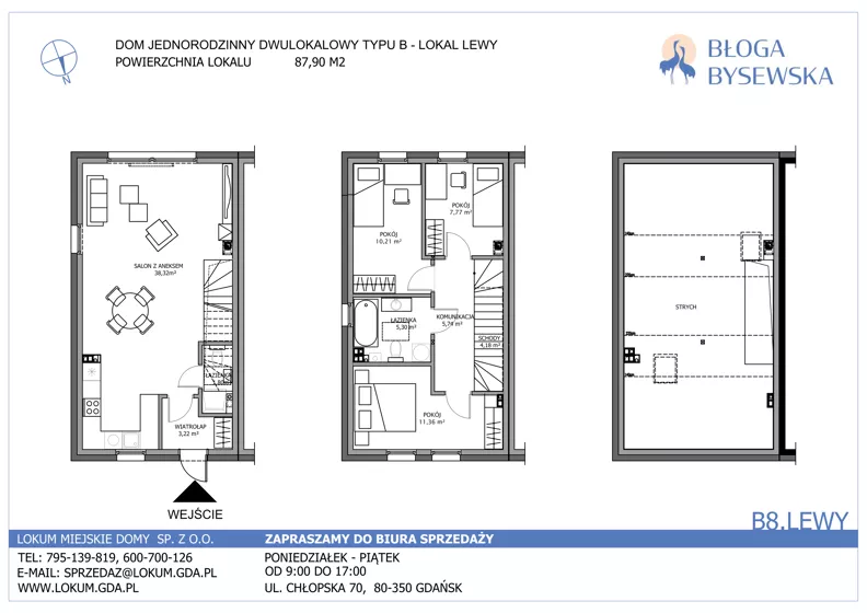 Dom 87,90 m², oferta nr B8.LEWY, Błoga Bysewska etap II, Gdańsk, Kokoszki, ul. Geologów