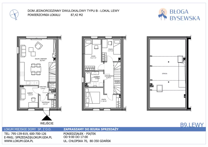 Dom 87,42 m², oferta nr B9.LEWY, Błoga Bysewska etap II, Gdańsk, Kokoszki, ul. Geologów