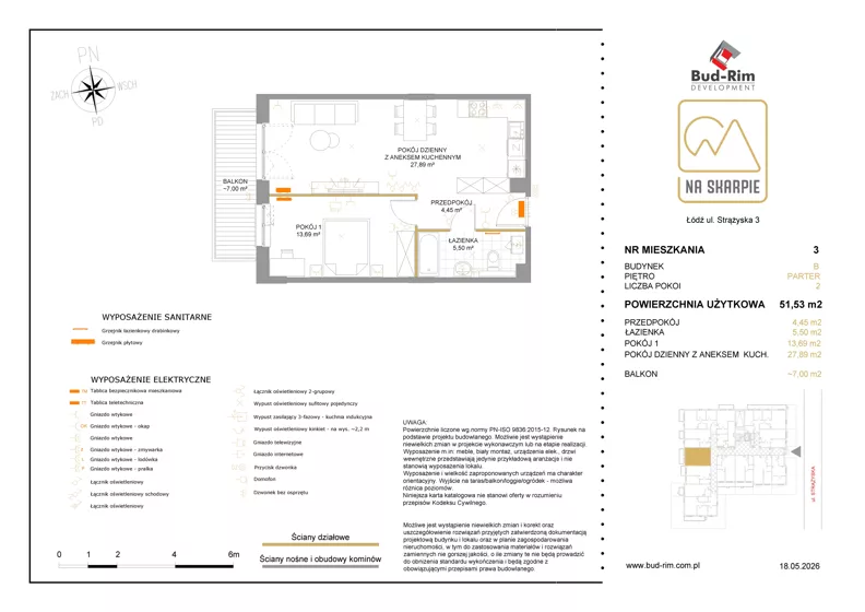 2 pokoje, mieszkanie 51,53 m², parter, oferta nr 3, Na Skarpie II, Łódź, Widzew, Sikawa, ul. Strążyska