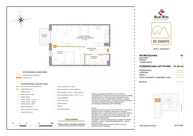 2 pokoje, mieszkanie 51,35 m², piętro 1, oferta nr 14, Na Skarpie II, Łódź, Widzew, Sikawa, ul. Strążyska