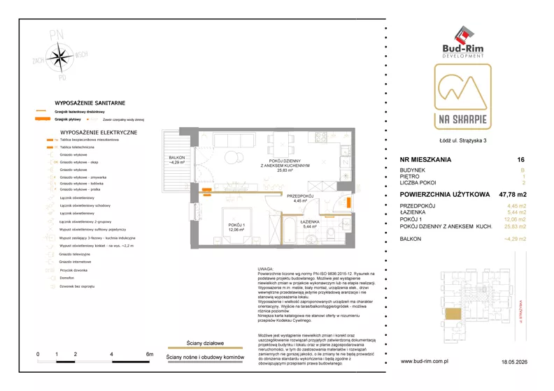 2 pokoje, mieszkanie 47,78 m², piętro 1, oferta nr 16, Na Skarpie II, Łódź, Widzew, Sikawa, ul. Strążyska