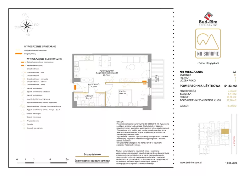 2 pokoje, mieszkanie 51,33 m², piętro 1, oferta nr 23, Na Skarpie II, Łódź, Widzew, Sikawa, ul. Strążyska