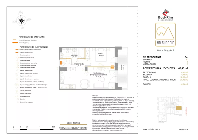 2 pokoje, mieszkanie 47,40 m², piętro 2, oferta nr 34, Na Skarpie II, Łódź, Widzew, Sikawa, ul. Strążyska