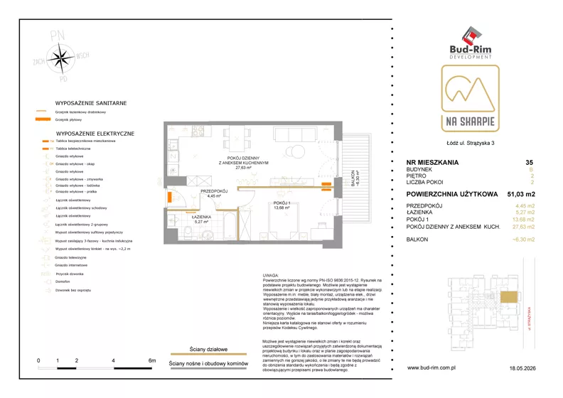 2 pokoje, mieszkanie 51,03 m², piętro 2, oferta nr 35, Na Skarpie II, Łódź, Widzew, Sikawa, ul. Strążyska