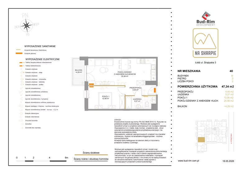 2 pokoje, mieszkanie 47,34 m², piętro 3, oferta nr 40, Na Skarpie II, Łódź, Widzew, Sikawa, ul. Strążyska