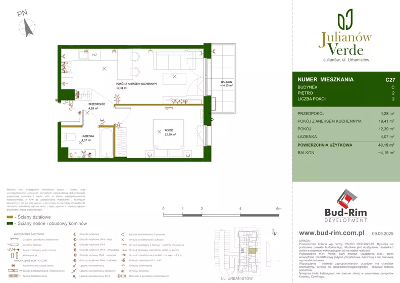 2 pokoje, mieszkanie 40,15 m², piętro 2, oferta nr 27, Julianów Verde, Julianów, ul. Urbanistów