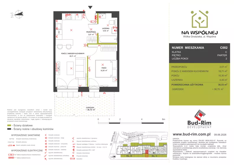 2 pokoje, mieszkanie 36,53 m², parter, oferta nr 2, Na Wspólnej Etap II, Wólka Grodziska, ul. Wspólna 5