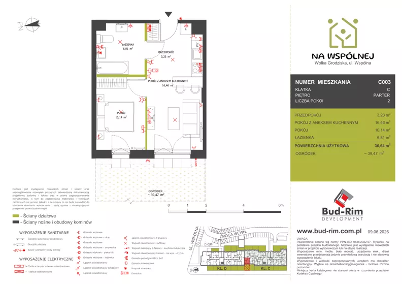 2 pokoje, mieszkanie 36,64 m², parter, oferta nr 3, Na Wspólnej Etap II, Wólka Grodziska, ul. Wspólna 5