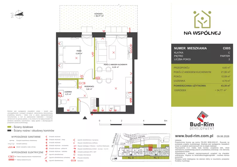 2 pokoje, mieszkanie 43,39 m², parter, oferta nr 5, Na Wspólnej Etap II, Wólka Grodziska, ul. Wspólna 5