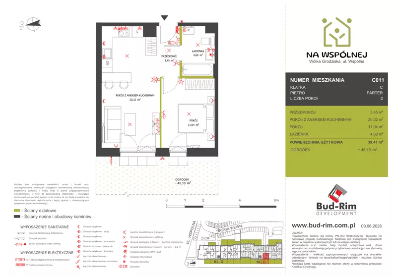 2 pokoje, mieszkanie 39,41 m², parter, oferta nr 11, Na Wspólnej Etap II, Wólka Grodziska, ul. Wspólna 5