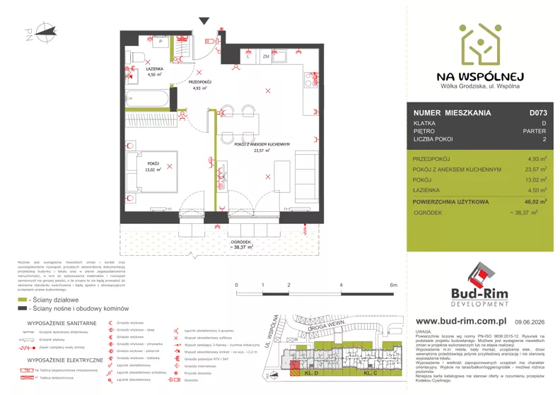 2 pokoje, mieszkanie 46,02 m², parter, oferta nr 73, Na Wspólnej Etap II, Wólka Grodziska, ul. Wspólna 5