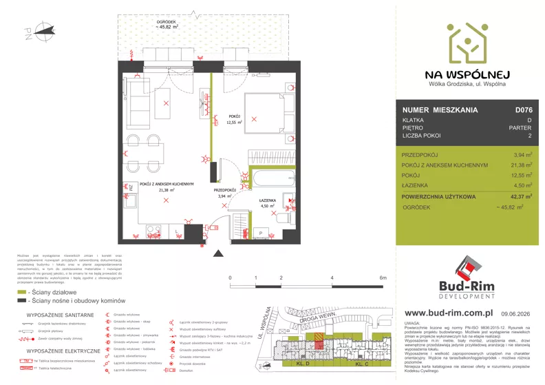 2 pokoje, mieszkanie 42,37 m², parter, oferta nr 76, Na Wspólnej Etap II, Wólka Grodziska, ul. Wspólna 5