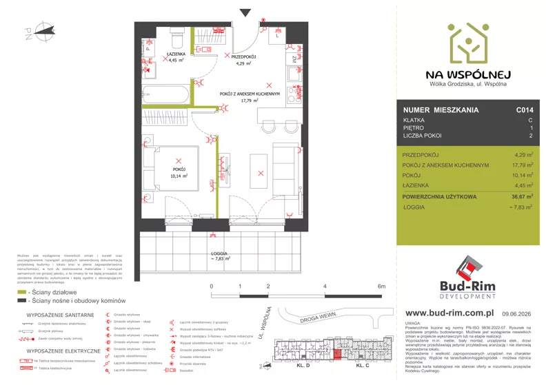 2 pokoje, mieszkanie 36,67 m², piętro 1, oferta nr 14, Na Wspólnej Etap II, Wólka Grodziska, ul. Wspólna 5