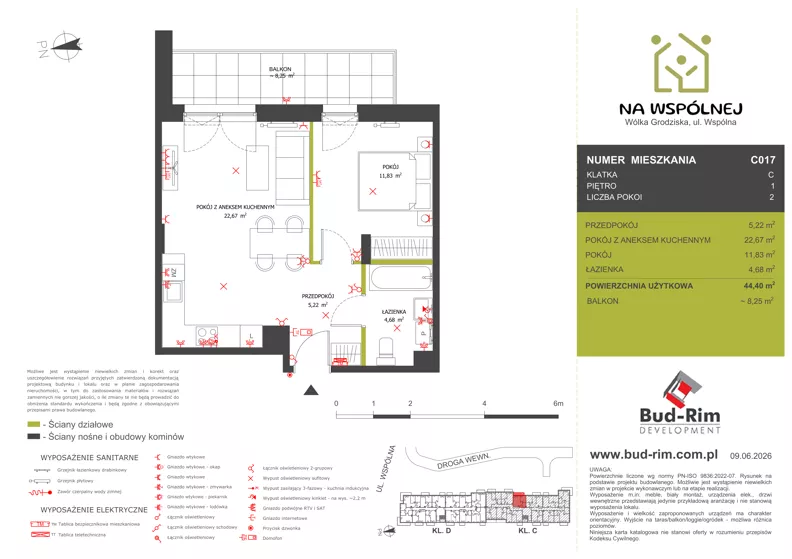 2 pokoje, mieszkanie 44,40 m², piętro 1, oferta nr 17, Na Wspólnej Etap II, Wólka Grodziska, ul. Wspólna 5