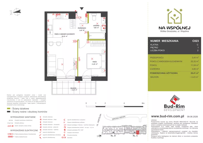 2 pokoje, mieszkanie 39,41 m², piętro 1, oferta nr 23, Na Wspólnej Etap II, Wólka Grodziska, ul. Wspólna 5