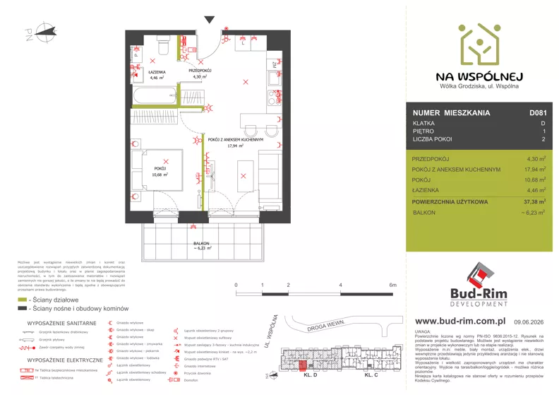 2 pokoje, mieszkanie 37,38 m², piętro 1, oferta nr 81, Na Wspólnej Etap II, Wólka Grodziska, ul. Wspólna 5