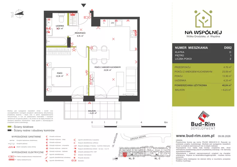 2 pokoje, mieszkanie 46,04 m², piętro 1, oferta nr 82, Na Wspólnej Etap II, Wólka Grodziska, ul. Wspólna 5