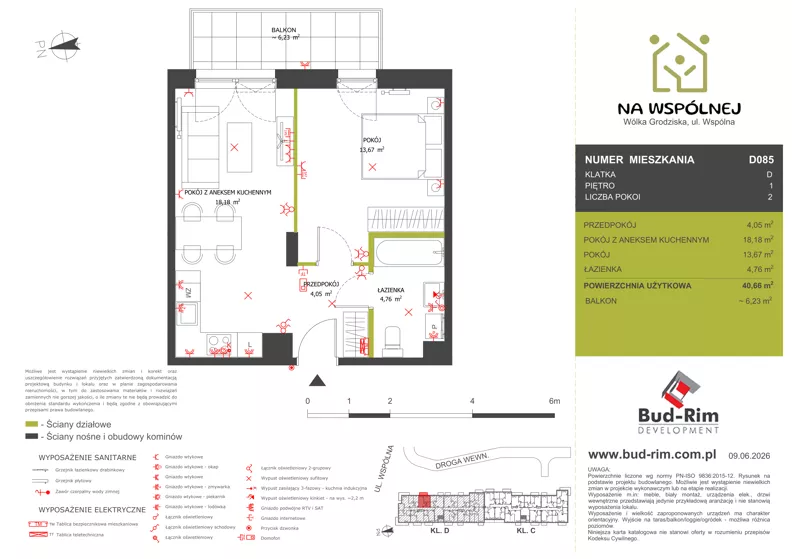 2 pokoje, mieszkanie 40,66 m², piętro 1, oferta nr 85, Na Wspólnej Etap II, Wólka Grodziska, ul. Wspólna 5