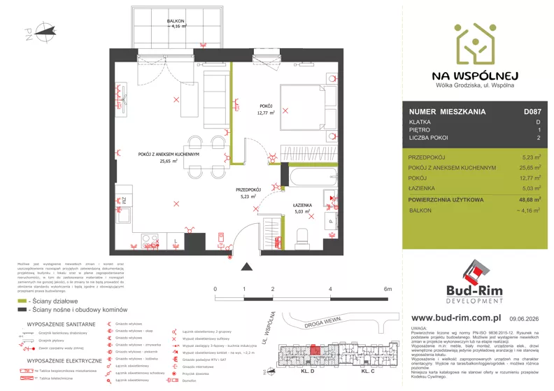 2 pokoje, mieszkanie 48,68 m², piętro 1, oferta nr 87, Na Wspólnej Etap II, Wólka Grodziska, ul. Wspólna 5