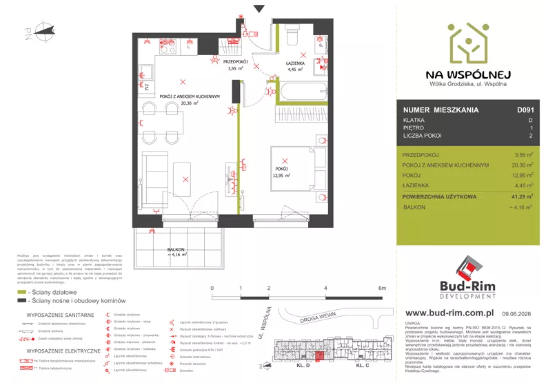 2 pokoje, mieszkanie 41,25 m², piętro 1, oferta nr 91, Na Wspólnej Etap II, Wólka Grodziska, ul. Wspólna 5