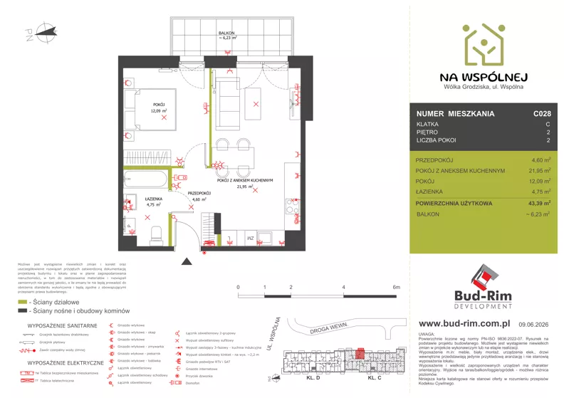 2 pokoje, mieszkanie 43,39 m², piętro 2, oferta nr 28, Na Wspólnej Etap II, Wólka Grodziska, ul. Wspólna 5