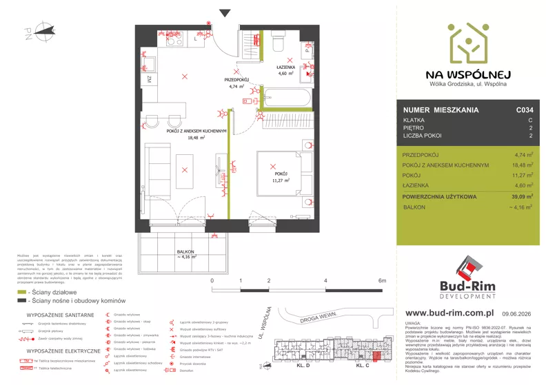 2 pokoje, mieszkanie 39,09 m², piętro 2, oferta nr 34, Na Wspólnej Etap II, Wólka Grodziska, ul. Wspólna 5