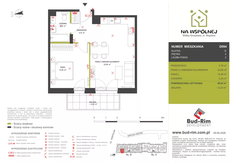 2 pokoje, mieszkanie 46,04 m², piętro 2, oferta nr 94, Na Wspólnej Etap II, Wólka Grodziska, ul. Wspólna 5