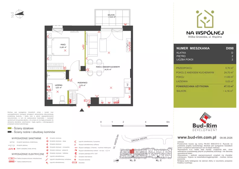2 pokoje, mieszkanie 47,12 m², piętro 2, oferta nr 98, Na Wspólnej Etap II, Wólka Grodziska, ul. Wspólna 5