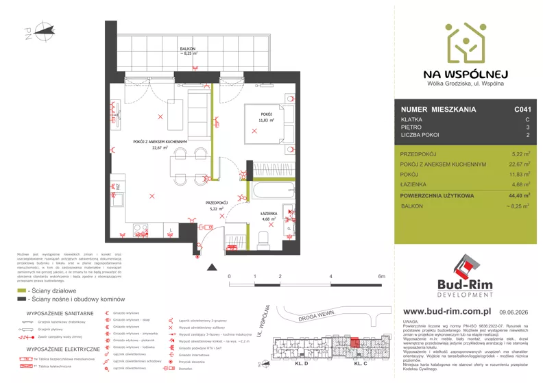 2 pokoje, mieszkanie 44,40 m², piętro 3, oferta nr 41, Na Wspólnej Etap II, Wólka Grodziska, ul. Wspólna 5