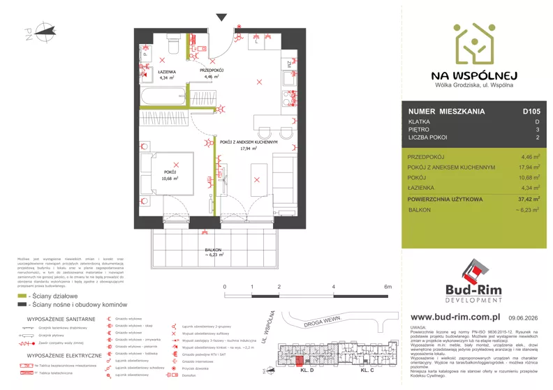 2 pokoje, mieszkanie 37,42 m², piętro 3, oferta nr 105, Na Wspólnej Etap II, Wólka Grodziska, ul. Wspólna 5