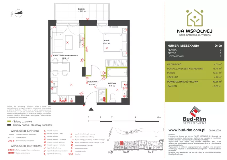 2 pokoje, mieszkanie 40,66 m², piętro 3, oferta nr 109, Na Wspólnej Etap II, Wólka Grodziska, ul. Wspólna 5