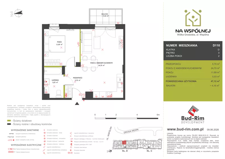 2 pokoje, mieszkanie 47,12 m², piętro 3, oferta nr 110, Na Wspólnej Etap II, Wólka Grodziska, ul. Wspólna 5