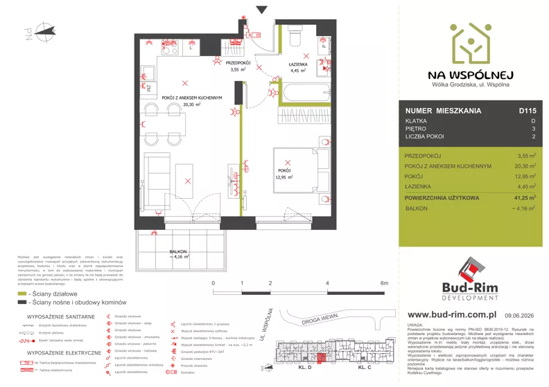 2 pokoje, mieszkanie 41,25 m², piętro 3, oferta nr 115, Na Wspólnej Etap II, Wólka Grodziska, ul. Wspólna 5