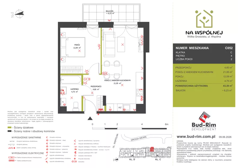 2 pokoje, mieszkanie 43,39 m², piętro 4, oferta nr 52, Na Wspólnej Etap II, Wólka Grodziska, ul. Wspólna 5