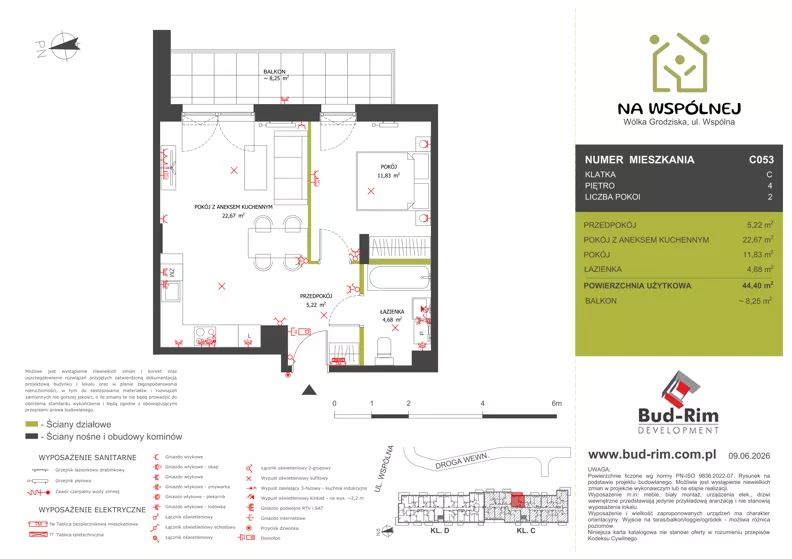 2 pokoje, mieszkanie 44,40 m², piętro 4, oferta nr 53, Na Wspólnej Etap II, Wólka Grodziska, ul. Wspólna 5