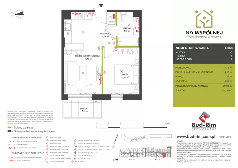 2 pokoje, mieszkanie 39,09 m², piętro 4, oferta nr 58, Na Wspólnej Etap II, Wólka Grodziska, ul. Wspólna 5