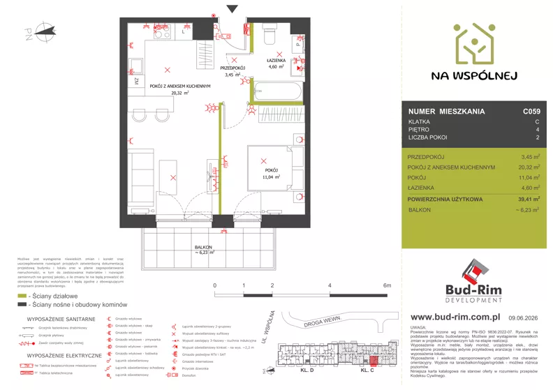 2 pokoje, mieszkanie 39,41 m², piętro 4, oferta nr 59, Na Wspólnej Etap II, Wólka Grodziska, ul. Wspólna 5