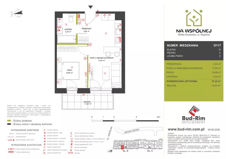 2 pokoje, mieszkanie 37,42 m², piętro 4, oferta nr 117, Na Wspólnej Etap II, Wólka Grodziska, ul. Wspólna 5